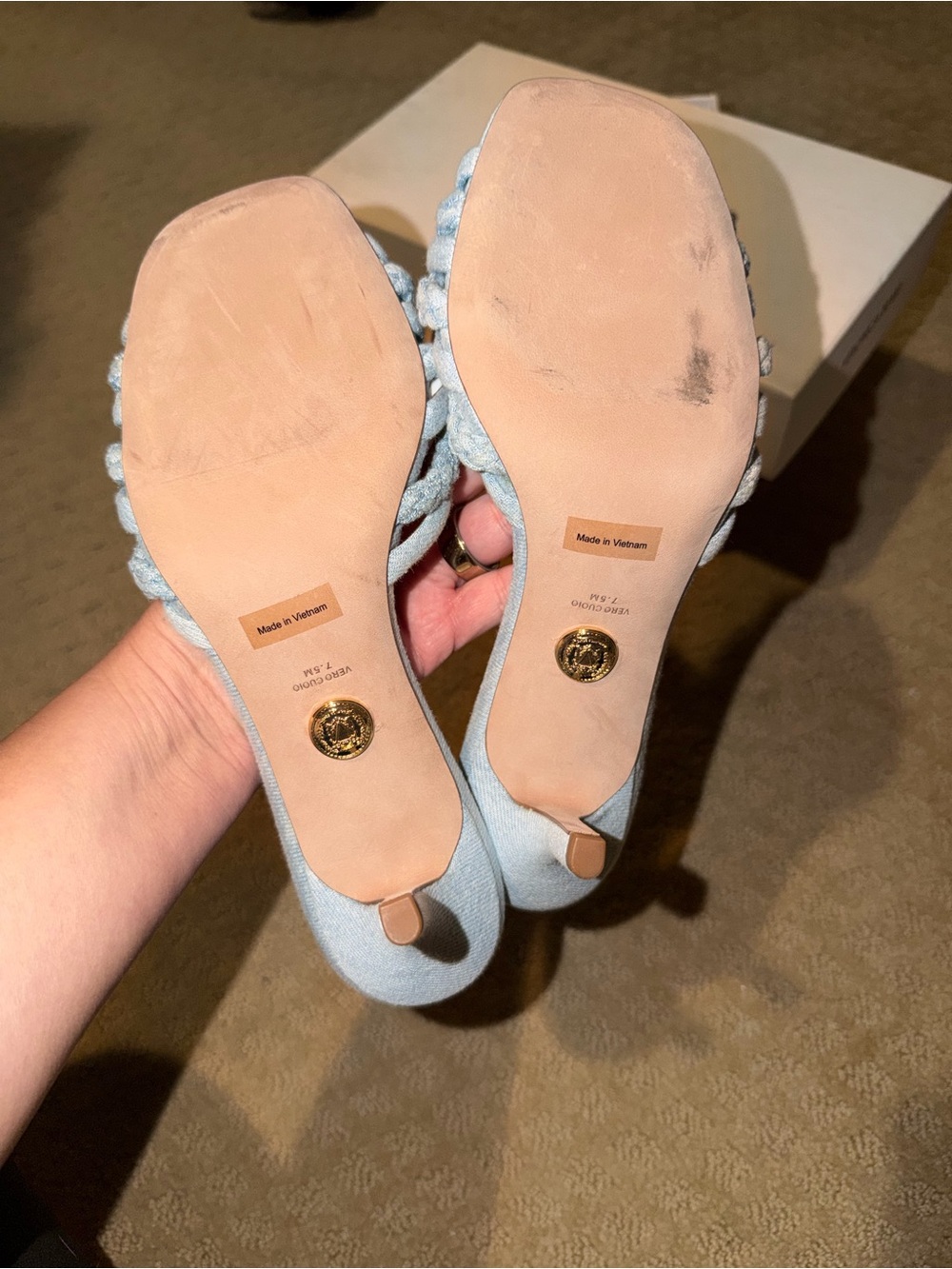Veronica Beard Misa Braided Denim Knot Kitten Heel Sandals 7.5 - Picture 10 of 10